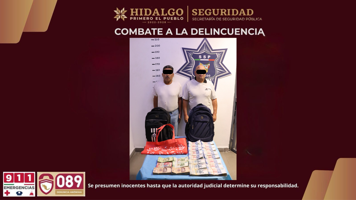 Recuperan más de un millón de pesos robados a cuentahabiente en Pachuca; hay dos detenidos Post feature image