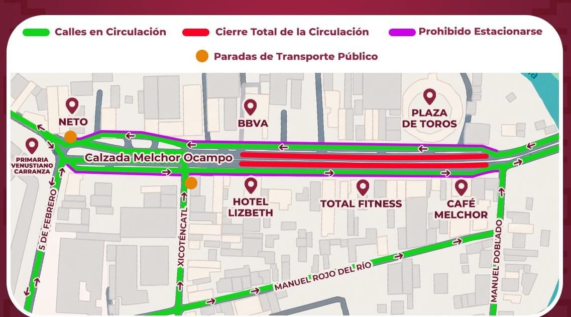 Cierran carriles centrales de la Calzada Melchor Ocampo en Tula por remodelación Post feature image