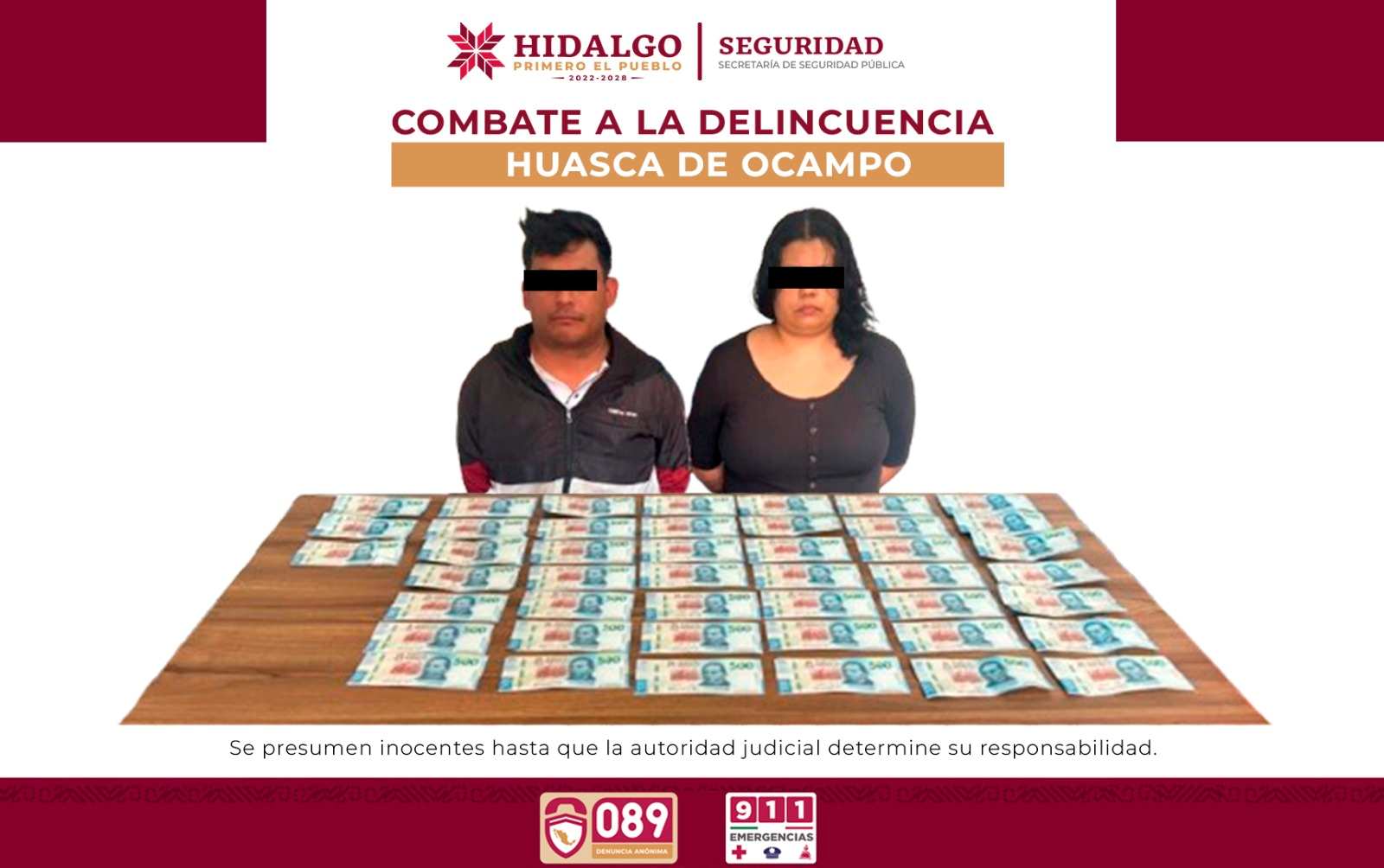 Detienen a pareja con 22 mil 500 pesos en presuntos billetes falsos en Huasca Post feature image