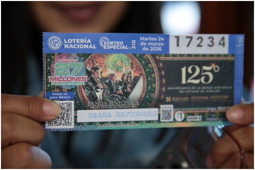 Lotería Nacional dedica billete conmemorativo a la Banda Sinfónica del Estado de Hidalgo imagen destacada