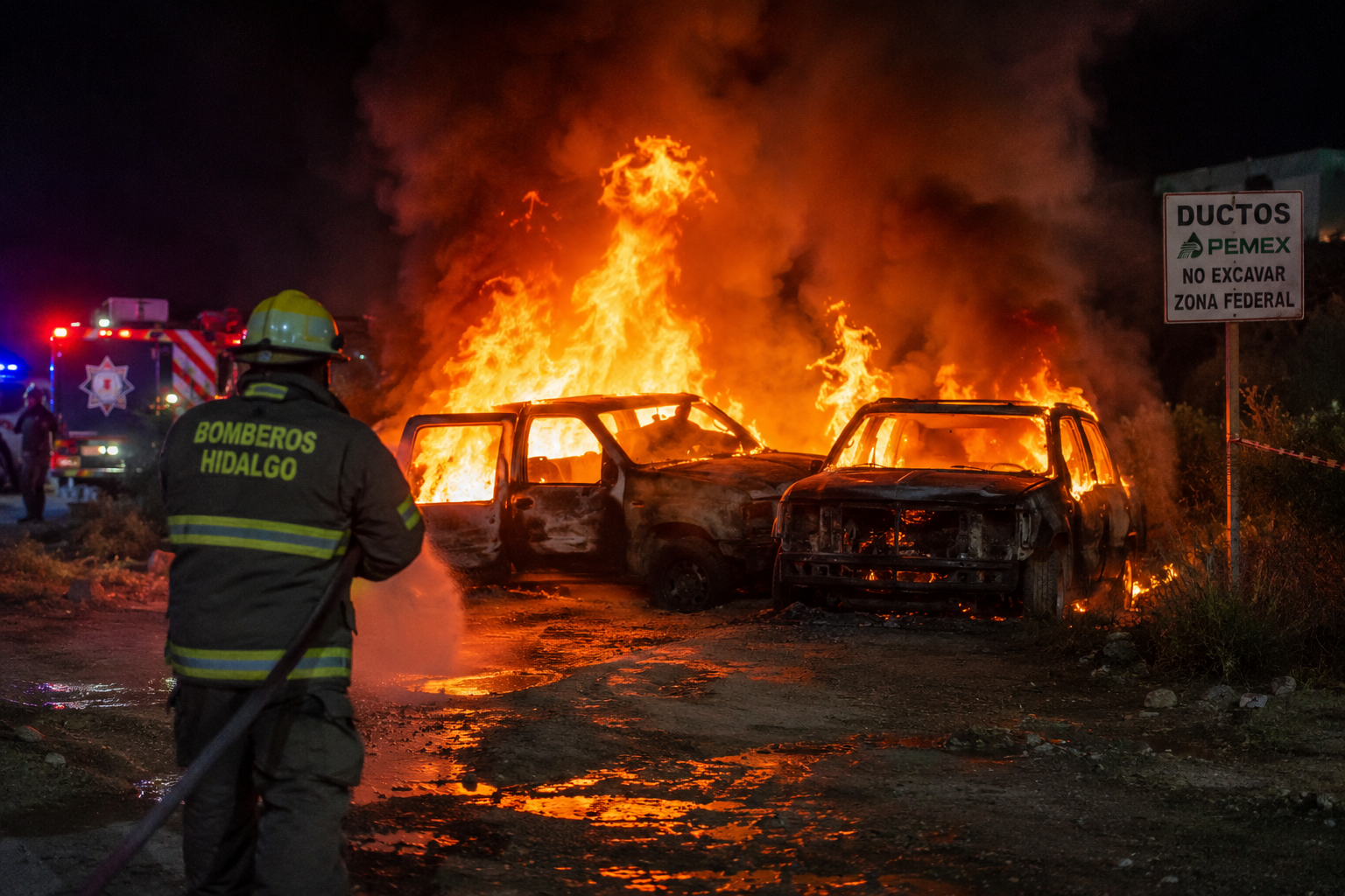 Incendio de dos camionetas genera movilización de emergencia en Tlaxcoapan imagen destacada